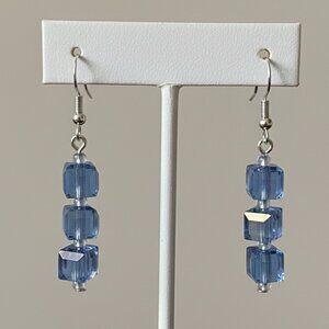 Glass Cube Pierced Earrings Blue